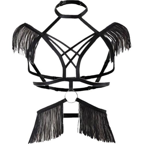 Harness Bra Waist Belt Halter Bandage Open Chest Strap Gothic Punk Crop Tops
