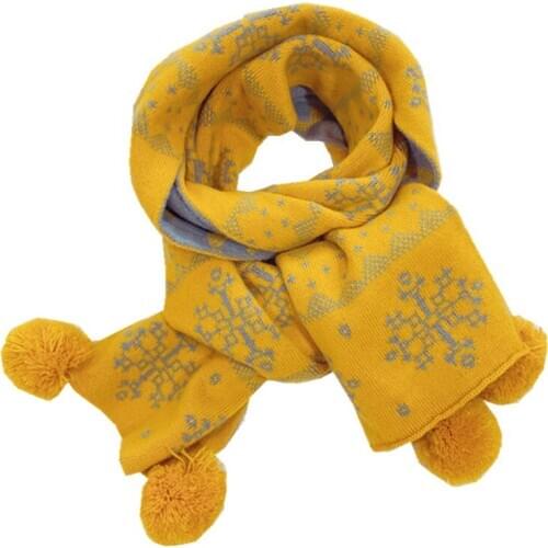 2020 Spring Autumn Winter Girls snowflak Scarf Hanging Ball Kids Neckerchief Boys Collar Knitted Woolen Scarf Girls O ring Scarf