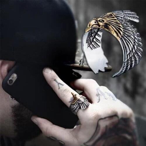 Vintage Flying Eagle Rings for Men Punk Women Exaggerated Couple Ring Animal Design Index Finger Ring Hiphop Jewelry Gifts