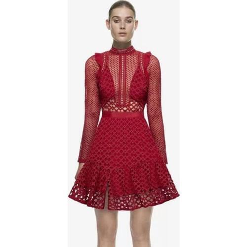 YiLin Kay High-end custom woman party dresses sexy women 2019 autum fashion runway style hollow out red lace dress