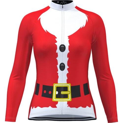 HIRBGOD Women Long Sleeve Cycling Jersey for Christmas Santa Bike Bicyle Wear clothes,HK120