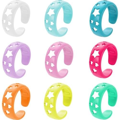 INS Hollow Out Star Ring Candy Color Copper Drop Oil Texture Rings Retro Irregular Geometric Open Ring for Women Adjustable Ring