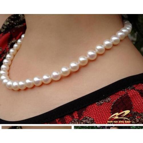9-10 mm natural South sea white pearl necklace 18 " >>>girls for women jewerly pearl necklaces charms Free shipping