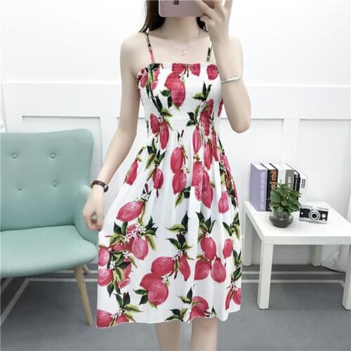 Woman Dress Summer Floral Print Bohemian Midi Strap Dress Vestido De Mujer