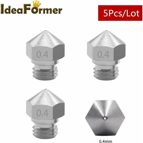 5Pcs MK10 MK2 Stainless Steel Nozzle M7 Screw Thread 0.4mm Bore For 3D Printer Parts 1.75 mm filament