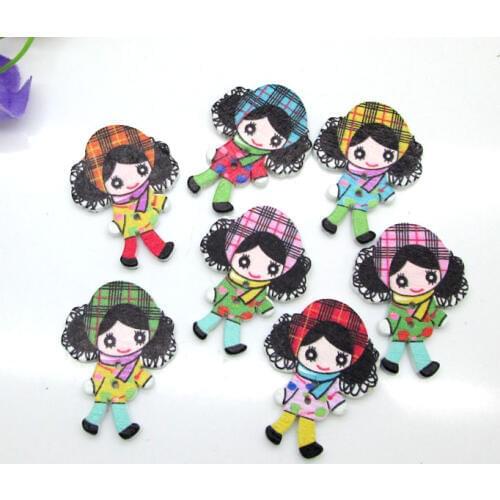50pcs 22x30mm Mixed Beauiful Scarf Gril Wooden Buttons For Clothes Crafts Sewing Scrapbooking DIY Accessories