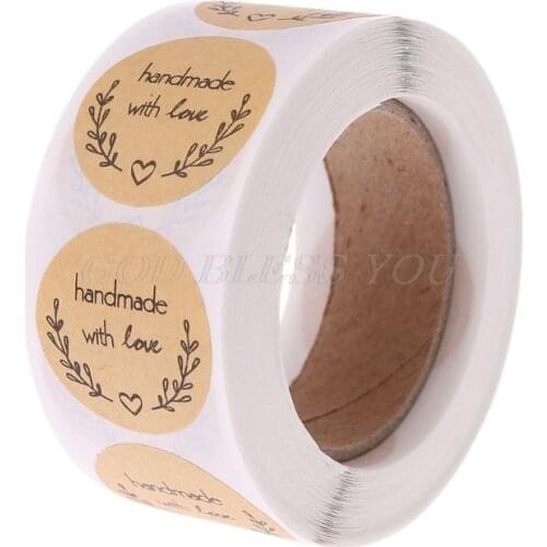 500pcs Natural Handmade With Love Kraft Paper Stickers Round Adhesive Labels Baking Scrapbooking Wedding Party Favors Drop Ship