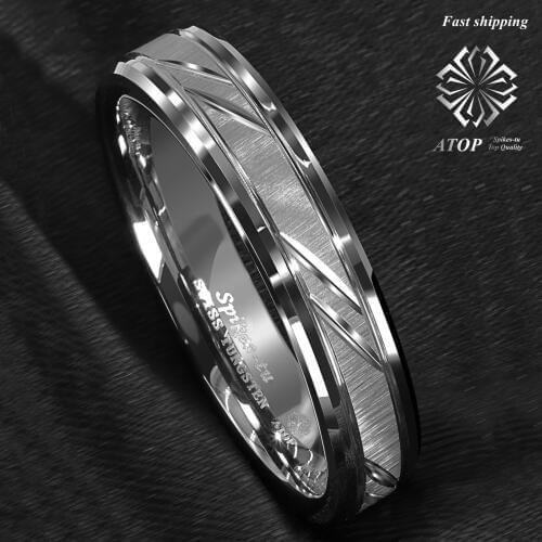 6mm Tungsten Carbide Ring Silver leaf New Brushed Style Bridal ATOP Jewelry