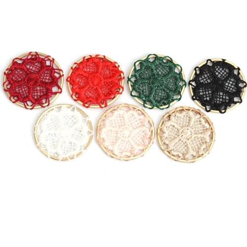 7 Colors Woven Round Hollow Flower Connectors Zinc Based Alloy & Cotton Gold Color DIY Earring Gifts Jewelry Making, 10 PCs