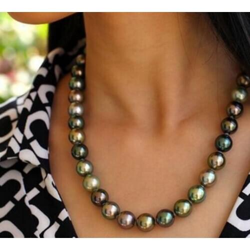 AAA 10-11 mm Tahitian round multicolor pearl necklace 18 INCH