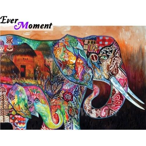 Ever Moment Diamond Painting Elephant Village Colorful Decoration For Home Cross Stitch Square Drill Diamond Embroidery ASF1758