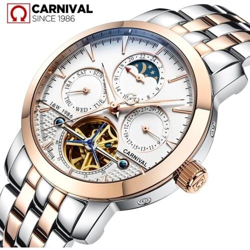 Carnival Brand Rose Gold Automatic Watch Man Fashion Luxury Waterproof Luminous Military Mechanical Wristwatch Relogio Masculino