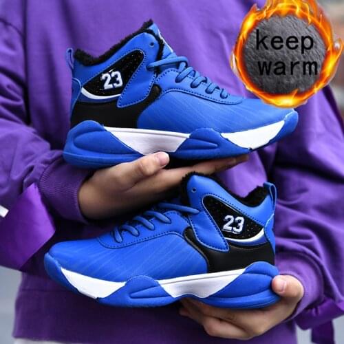 Kids Jordan Shoes New Fashion Winner Childrens High-top Leather and Velvet Warm Cotton Shoes Boys Basketball Sneakers Outdoor