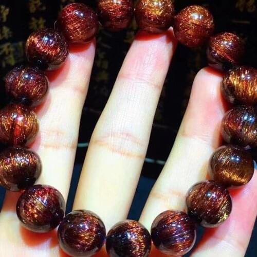 12.5mm Newly Natural Copper Rutilated Quartz Bracelet Brazil Clear Round Beads Women Men Cat Eye Wealthy AAAAA