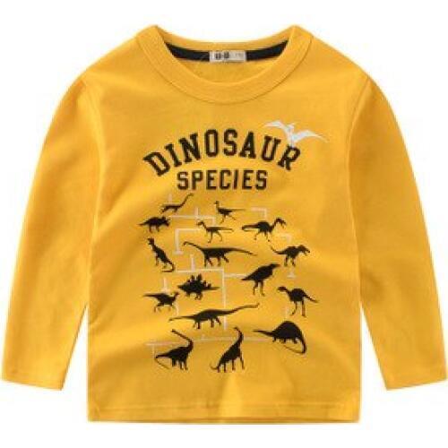 Kids Dinosaurs Printed T Shirt for Boys 2019 Fall Spring New Western Children Pure Cotton T-shirts Boys Long Sleeve Tops 5-10 Y