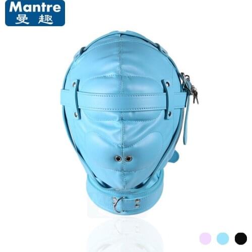 Erotic Bondage Restraint Blue / Pink / Black PU Leather Mask Hood Slave Dog Cosplay Sex Toys