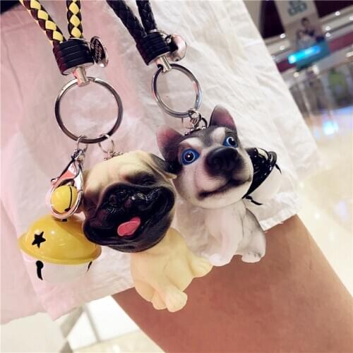 Husky Teddy doll dog pendant bell key pendant car key chain cute cartoon key chain