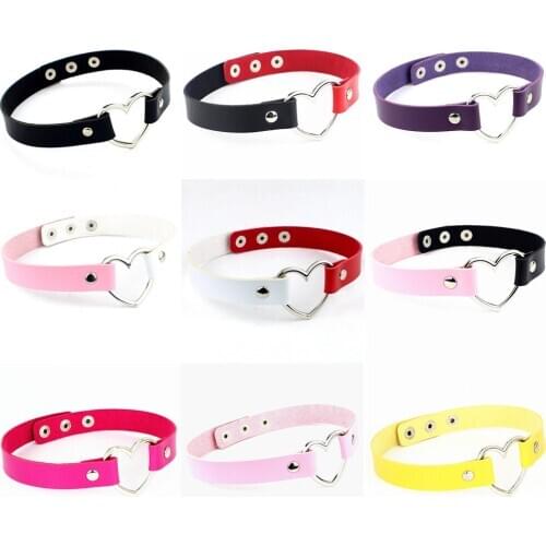 Trendy Sexy PU Leather Heart Choker Necklace Women Girl Chocker Necklaces on Neck Punk Statement Jewelry Collier Jewelry