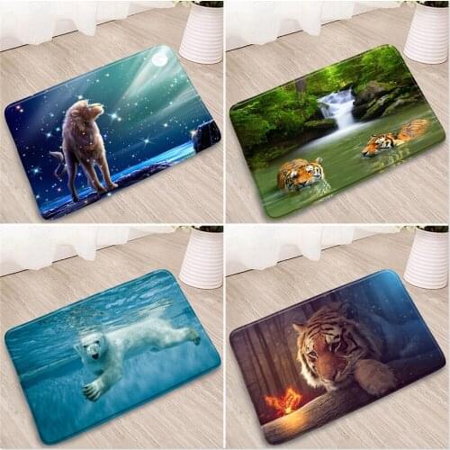 Animal Bathroom Mat Lion Tiger Polar Bear Grassland Waterfall Forest River Sea Star Sky Bedroom Kitchen Non-Slip Carpet Washable