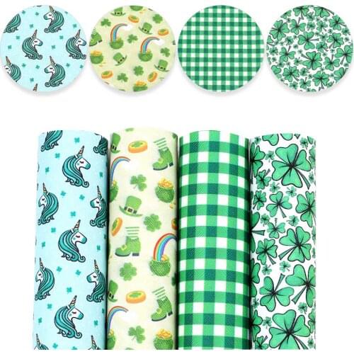 Faux Leather Sheet Synthetic Leather Saint Patrick Theme Printed Vinyl Fabric DIY Handbag Bow Making Supplies 0.8mm 22*30cm/Pc