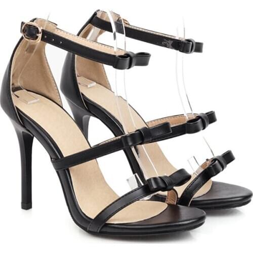 Summer New Sexy Stiletto Sandals Womens One Word Buckle Bow High Heels Simple Roman Womens Shoes