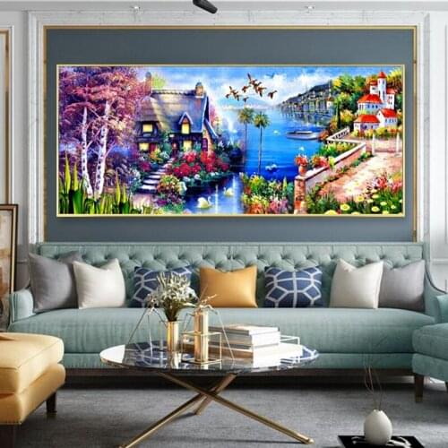 New Design Diamond Painting Landscape Seaside Cottage Cross Stitch Full Drill Home Decoration Embroidery Scenery Handmade Gift