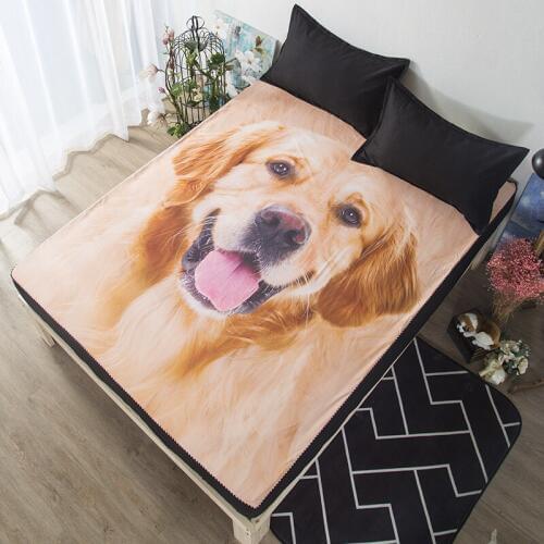Cartoon 3D Printed Animal Bed Cover Anti Mites Mattress Protector Cover With Elastic Band Dogs Adults Bedding Fitted Sheet Only