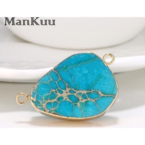 Mankuu Irregular Natural Stone Connectors Charms Wholesale Gold Plating Sea Sediment Jaspers Stone Connectors For Jewelry Making