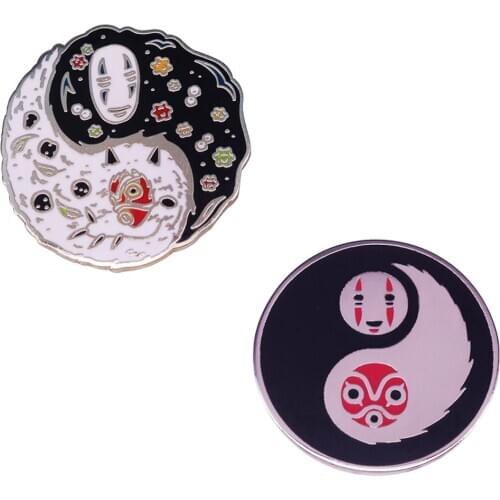 Princess Mononoke & No face yin yang lapel pin mash-up Jewelry