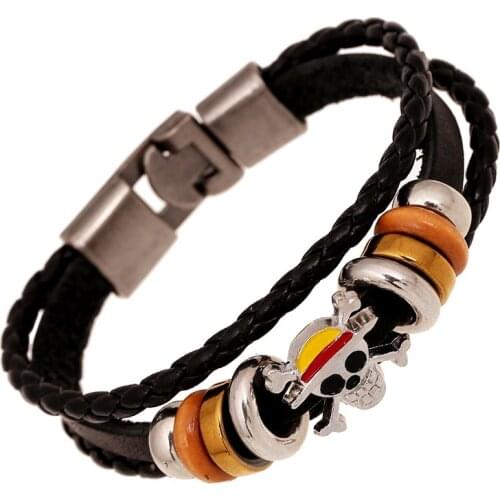 Factory Direct Punk Woven Cowhide Bracelet Simple Multi-layer Ghost Head Pair Buckle Bracelet