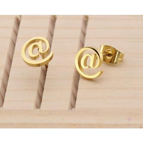 Stainless Steel Gold Color Letter A Studs Earrings Funny Internet @ Symbol Earrings for Women Girls Piercing Bijoux