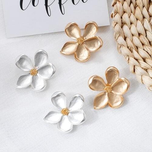 AENSOA New Alloy Flower Drop Earrings for Women Fashion Gold Silver Color Flower Statement Pendant Earrings Costume Jewellery