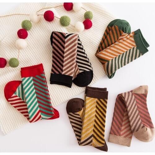 High School Girls Harajuku Socks Striped Cotton Socks Women red yellow New styles wholesale