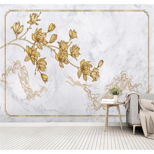 Modern fashion hand-painted flower marble moire landscape background wall custom wallpaper 8D waterproof wall covering