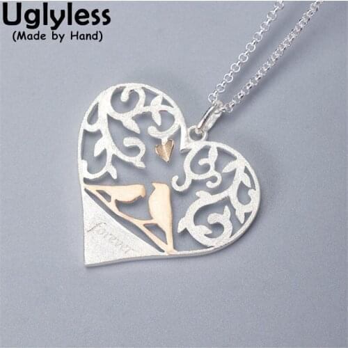 Uglyless Hollow Heart 925 Silver LOVE Birds Pendants Earrings Women Sweet Gifts Jewelry Sets Ethnic Vines Grilles Bijoux Animals