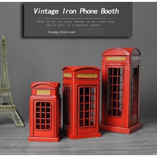 16-32cm Vintage Iron Phone Booth Piggy Bank Window Model Decoration Money Boxes Iron Craft Toy Gifts for Kids