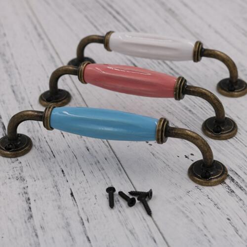 2PCS Vintage Ceramic Cabinet Pulls and Handles Pink White Blue Porcelain Furniture Hardware Handles CC 128mm