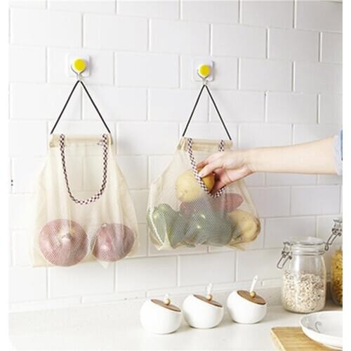 Hanging Shopping Bag Reusable Fruit Storage Bag Washable Small Mesh Bag For Home Durable Outing Tote Bag For Kitchen Accessories