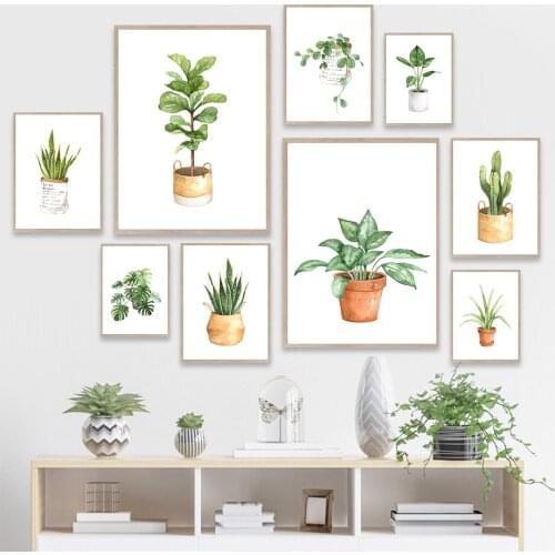 Green Plants Cactus Aloe Bonsai Monstera Wall Art Canvas Painting Nordic Posters And Prints Wall Pictures For Living Room Decor