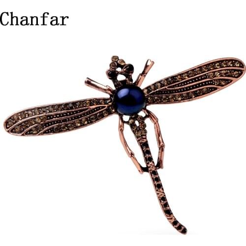 Chanfar Genuine Natural Freshwater Pearl Brooch Women Crystal Dragonfly Brooch Pins For Party Wedding Anniversary Jewelry