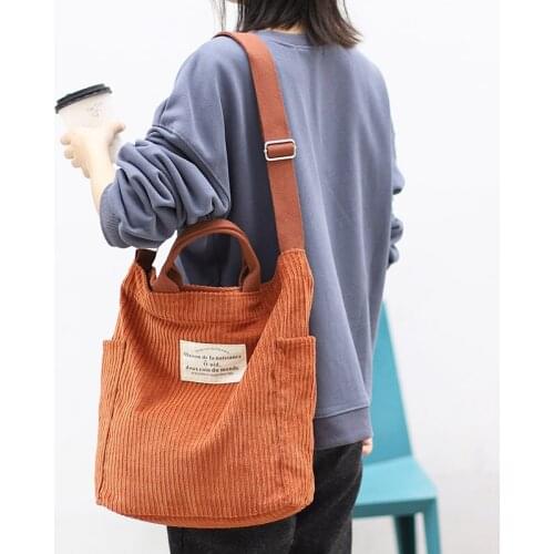 Ladies Cloth Totes Shoulder Bag Women Cotton Shopping Women Eco Reusable Shopper Bags Corduroy messenger Bag