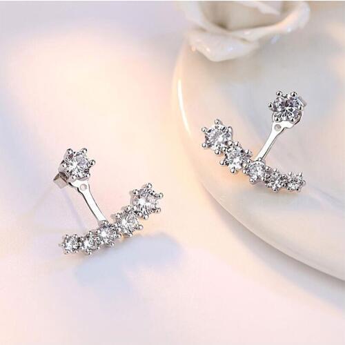 925 Sterling Silver Front Back Double Sided Cubic Zircon Stud Earrings For Women Fashion Ear Piercing Earring S-E264