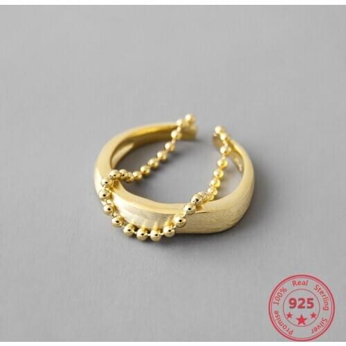 Korean S925 Sterling Silver Fine Rings Bead Chain Double Fashion Simple Ring Opening Adjustable Gold Plated Women Jewelry