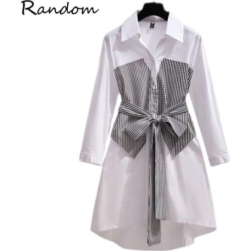 Women Plus Size Pliad Patchwork Shirt Dress Smart Casual Elegant Fashion Office Lady Cloth Single-breasted Black White Dresses