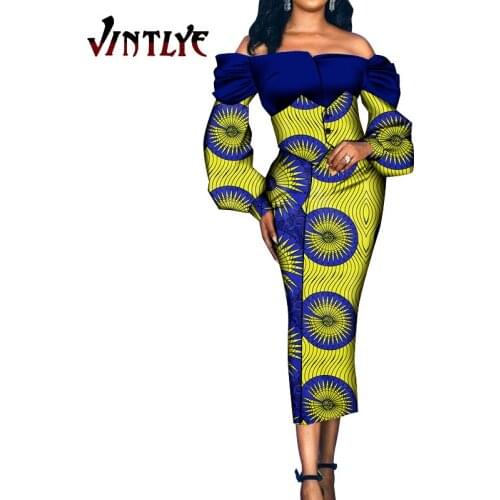 Fashion Robe Africaine Femme Ankara Print Dresses for Women Bazin Riche Sexy Halter Ladys Dress Hip Hop African Costume WY635