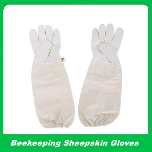 1 pair Beekeeper Bee Keeping Tools Anti-bee Anti-sting sheepskin and canvas for Apiculture beekeeping gloves yellow and white