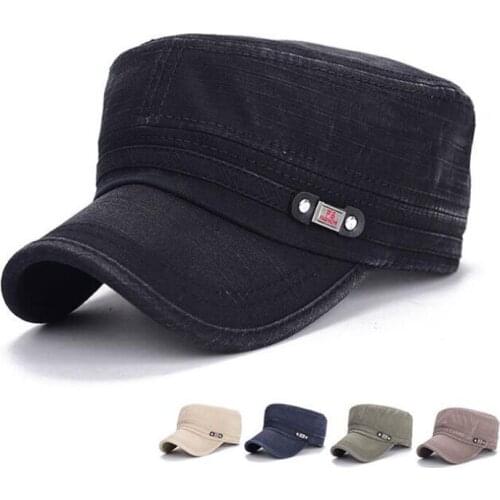 1Pc Mens Army Cap Military Adjustable Flat Sunscreen Cap Baseball Cap Men Solid Color Classical Style Sun Hat Casual Hat