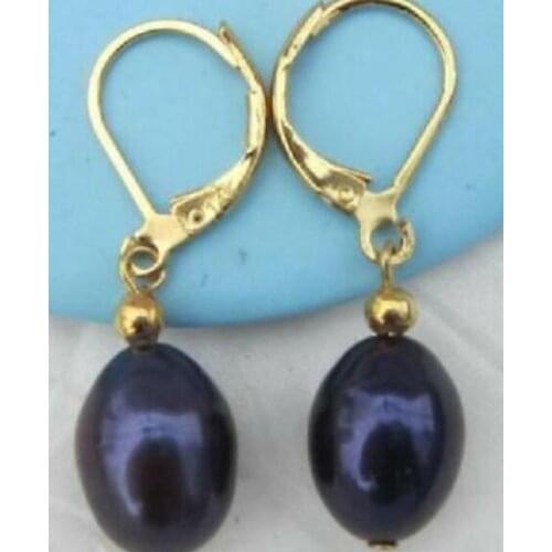10-8 mm natural Australian black pearl earring yellow hook