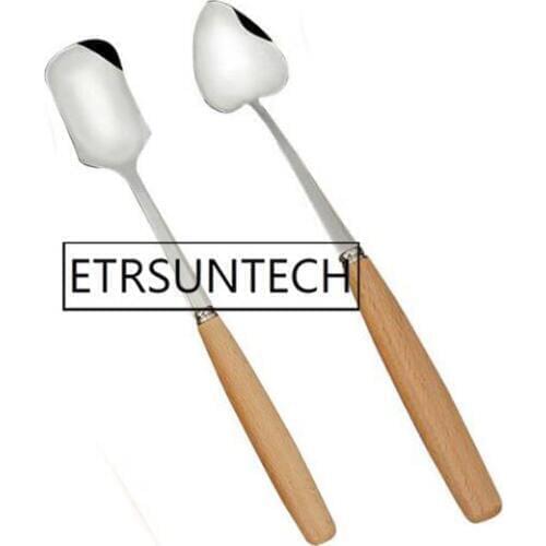 100pcs Wooden Handle Spoons Heart Square Shape Spoon Dessert Ice Cream Spoon Coffee Tea Mixing Tableware