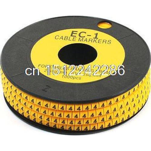 1000Pcs EC-1 Yellow Flexible PVC Letter 4 Print Wire Cable Markers 2.6-4.2mm2